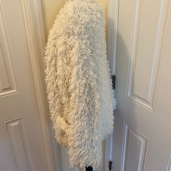 Vanessa Virginia anthropology white gray shaggy open style sweater jacket M L - Picture 15 of 16